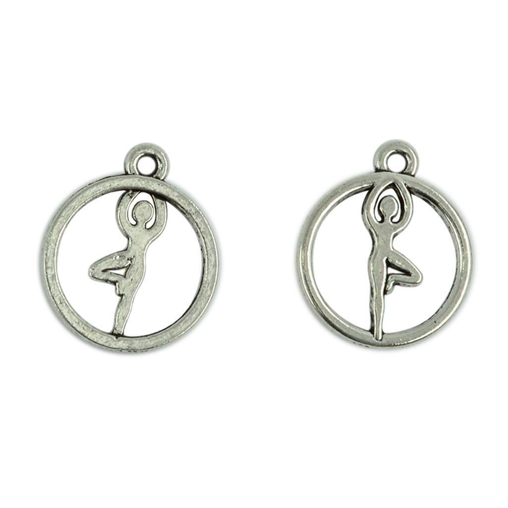 50 Pieces Round Hollow Out Yoga Pose Pendants DIY Necklace Jewelry Findings