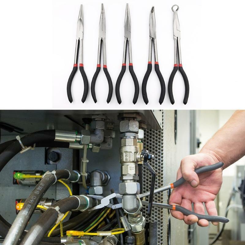 5 Pcs/Set 11" Extra Long Reach Nose Pliers Straight 90° 45° 20° Pliers Hand Tool