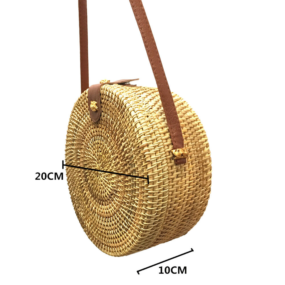 Summer Women Shoulder Bag Round Straw Beach Circle Rattan Messenger Bags-21
