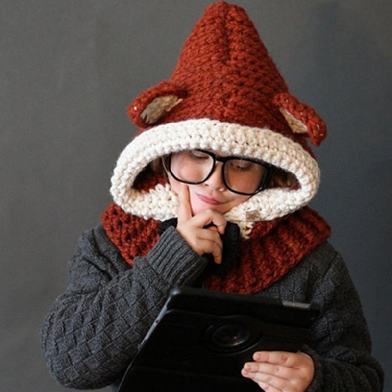Bowknot Knitted Windproof Fox Ear Woolen Warm Casual Hat for Children Boys Girls