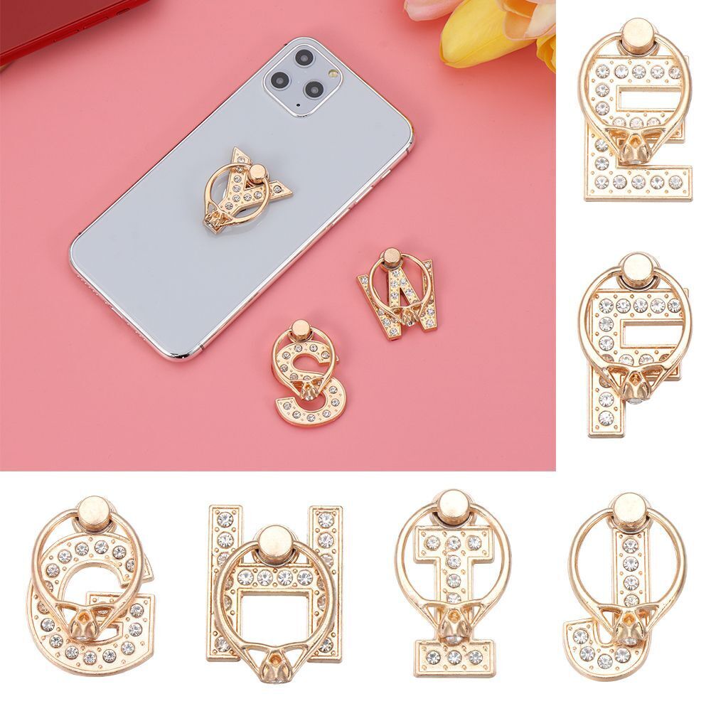 Luxury Diamond Car Bracket Finger Ring Holder Letter Phone Stand 360 Rotation