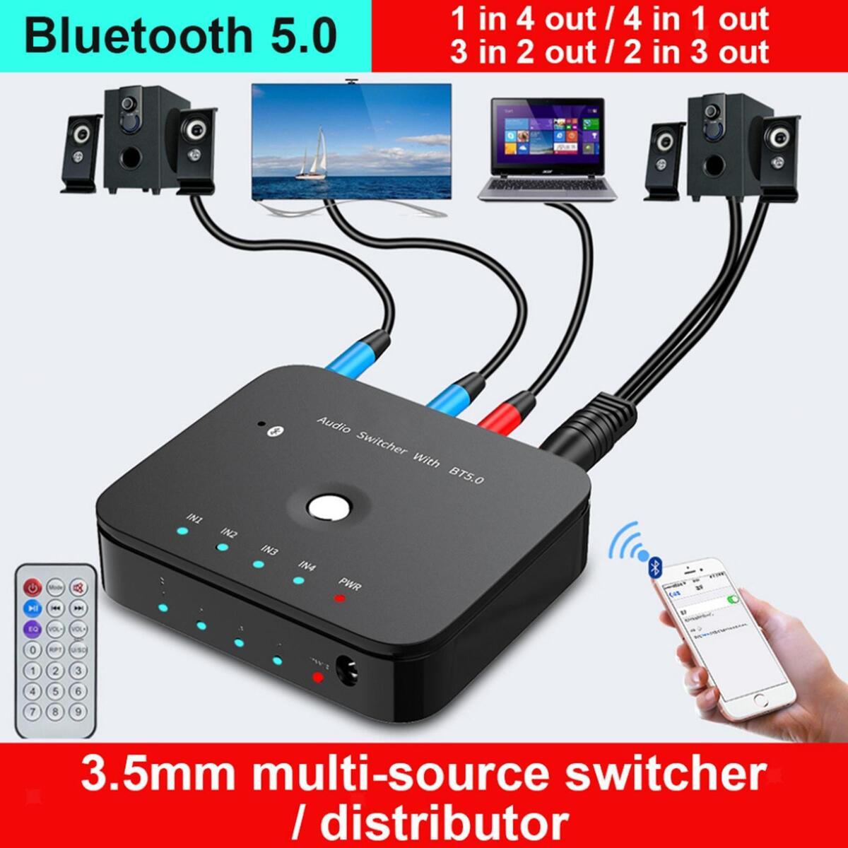 3.5mm Audio Switcher Multimedia Supplies Audio Splitter Box BT5.0 Receiver