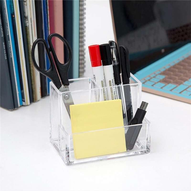 Clear Pencil Cup Stationery Organizer for Desk Accessories Cosmetic Brush Box