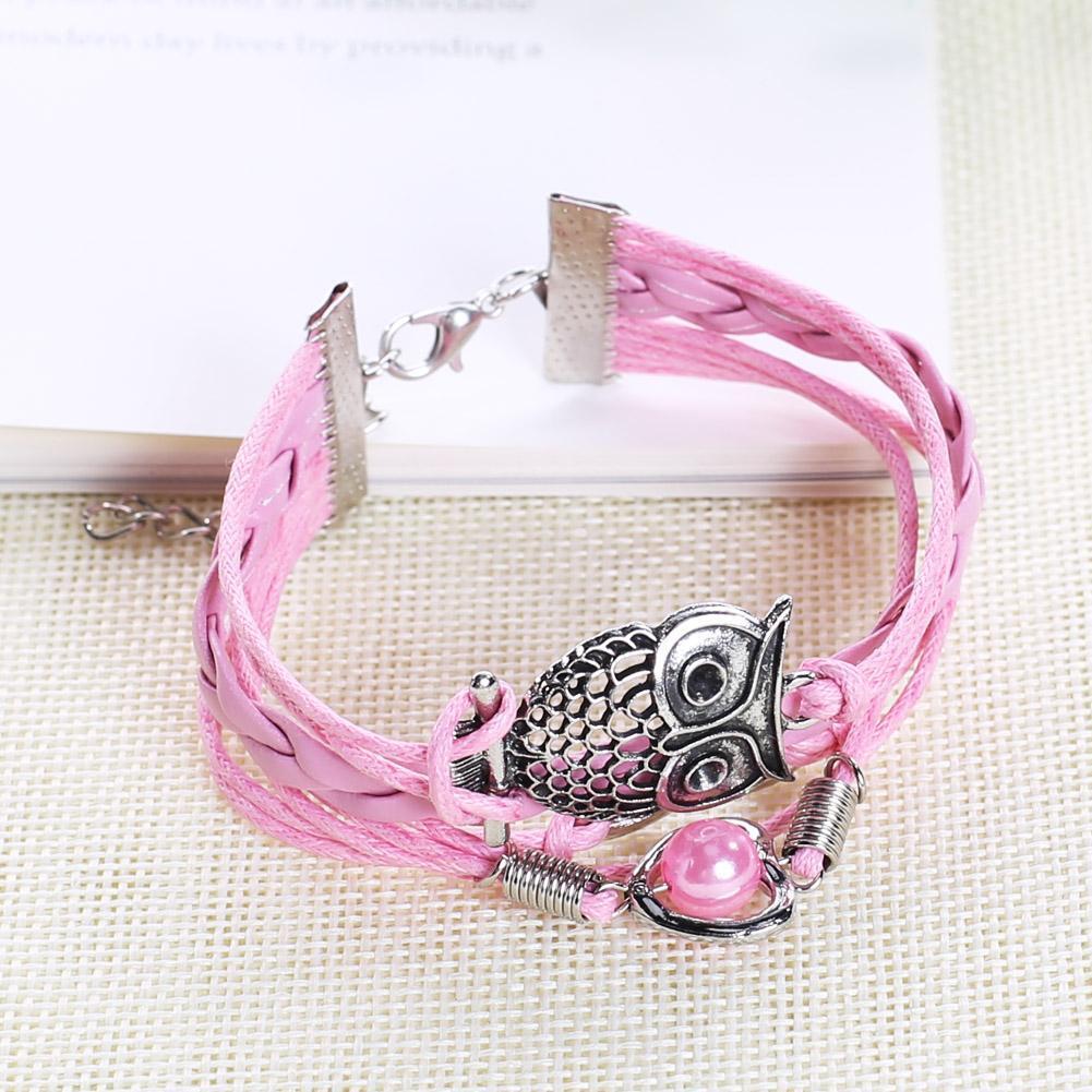 Women Stainless Steel Heart-Shaped Handmade Woven Fashion Bracelet(Pink)