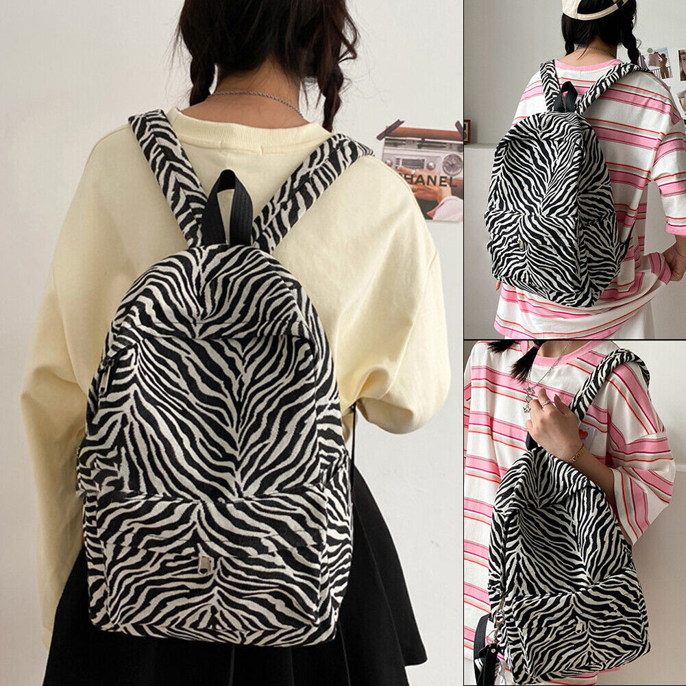Fashion Women Zebra Pattern Printing Backpack Casual Large Capacity Handbag