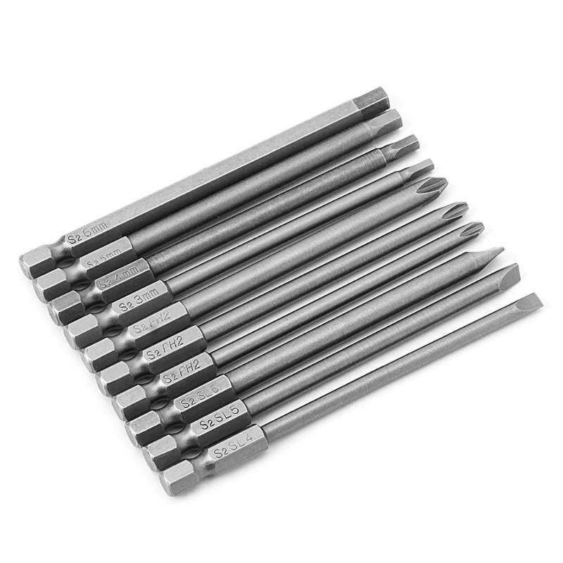 10 Pcs Magnetic Torx Slotted PH2 Screwdriver Bit S2 Steel 1/4 Hex Shank 100mm