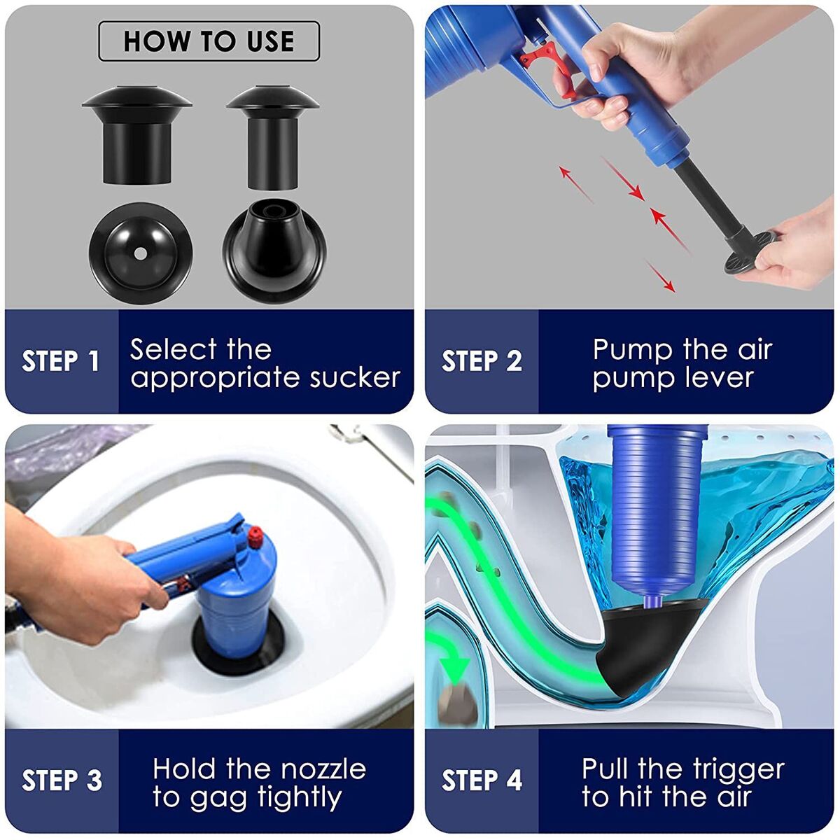 Pump for Bath Toilets Air Power Drain Cleaners Cleaning Tools Drain Blaster