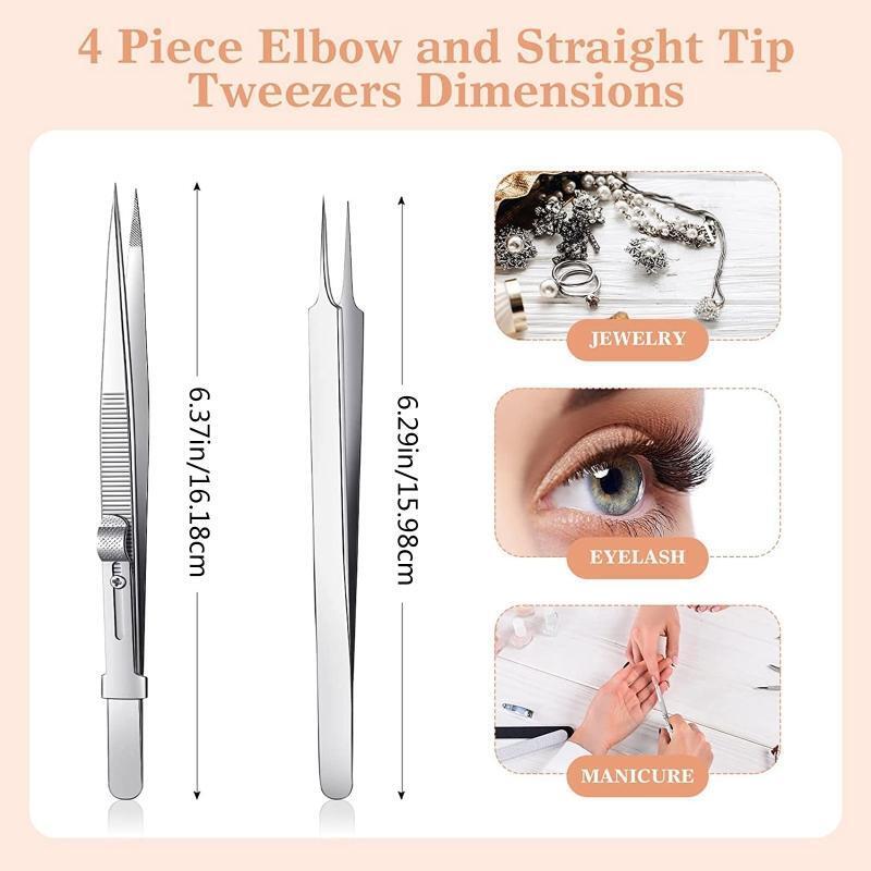 4 Pcs Precision Tweezers Set College Tweezers Crafting Tweezers Curved Tweezers