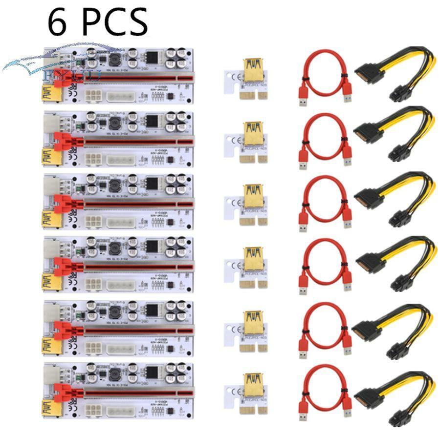 6 Pcs PCIE Riser 010X USB 3.0 Riser Cable PCI-E 1X Adapter Card SATA Power Cable
