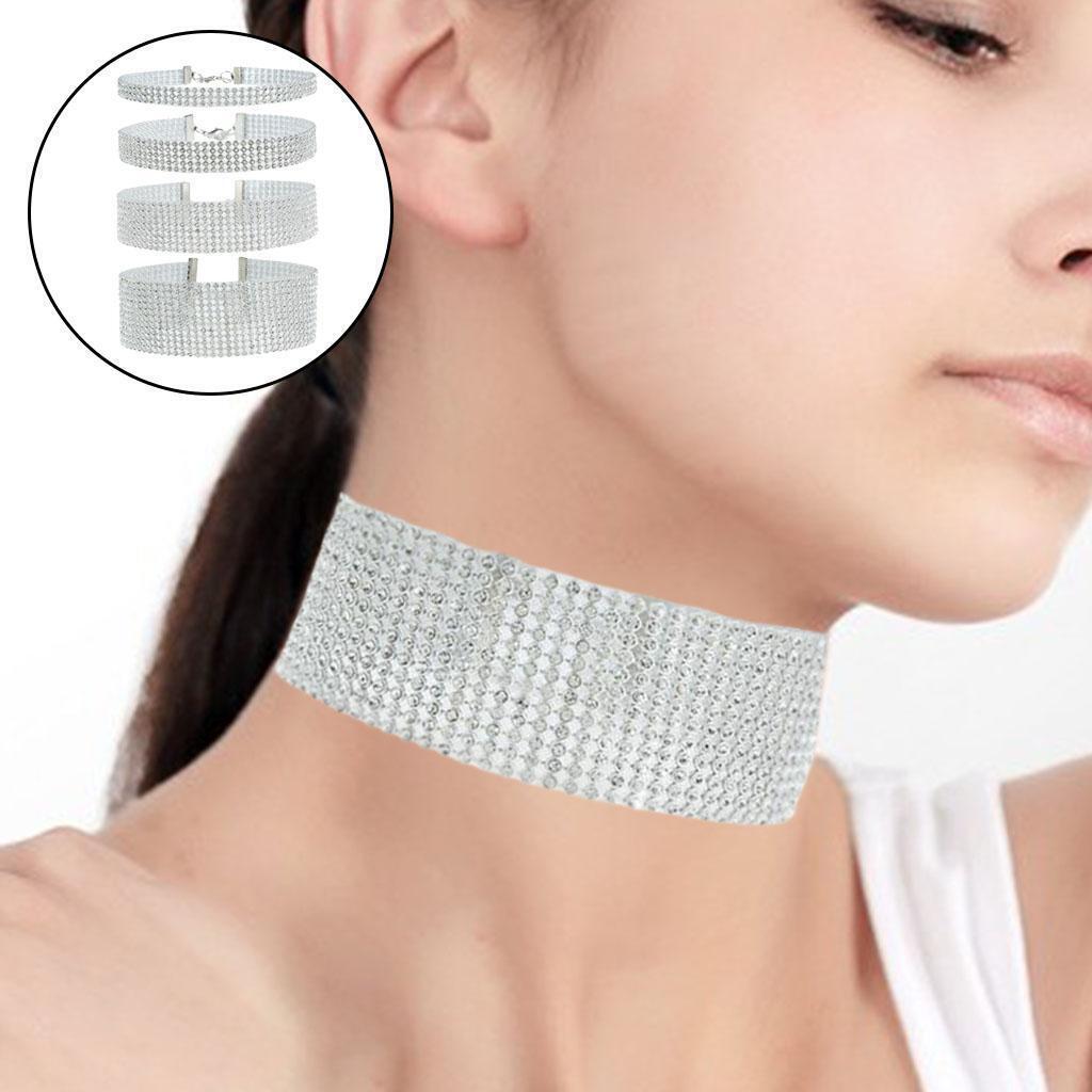 4Pcs Choker Collar Necklace  Rhinestones Shiny for Statement Men