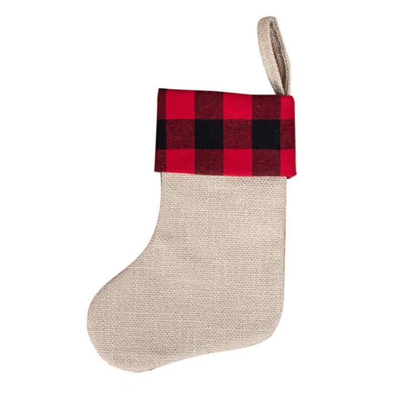 3pcs Christmas Stockings Plaid Xmas Stockings Decoration Plush Gift Candy Bag