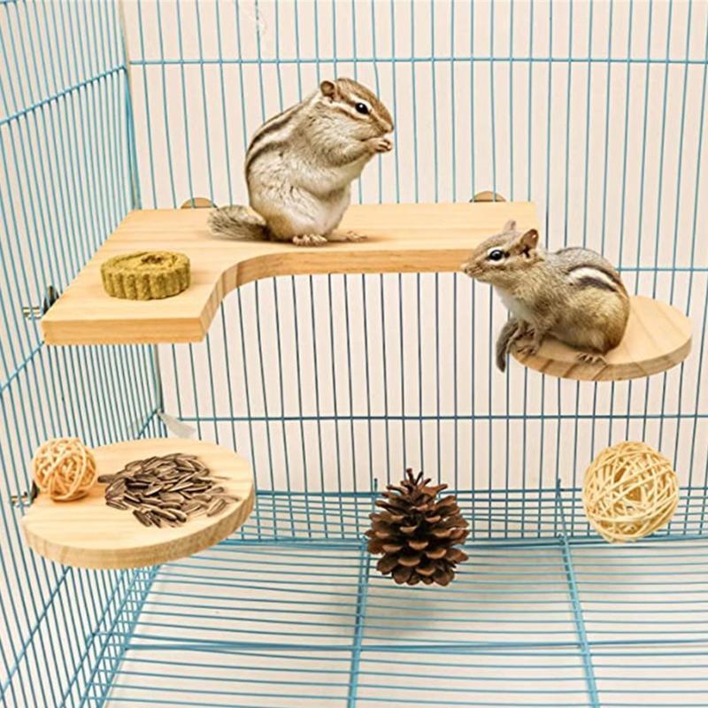 4 Pieces of Wood Stand Platform L-Shape and Round for Squirrel Gerbil Chinchilla