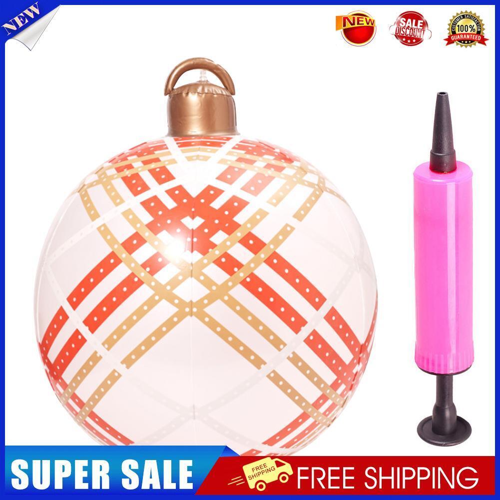 60cm PVC Inflatable Christmas Ball w/ Pump Printed Xmas Ornament Craft (B)