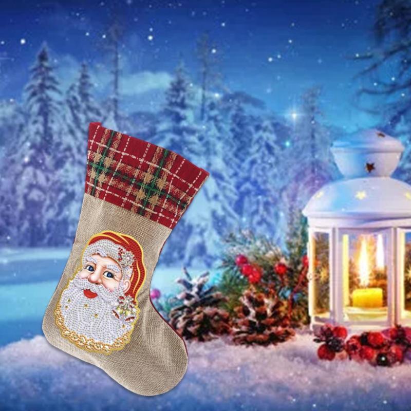 Christmas Stocking Santa Claus Head 5D Rhinestone Painting Embroidery DIY Crafts