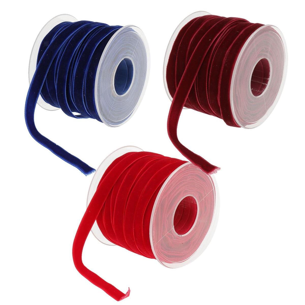 3pcs 20 Yard 10mm Wide Velvet Ribbon Roll for DIY Crafts Tool