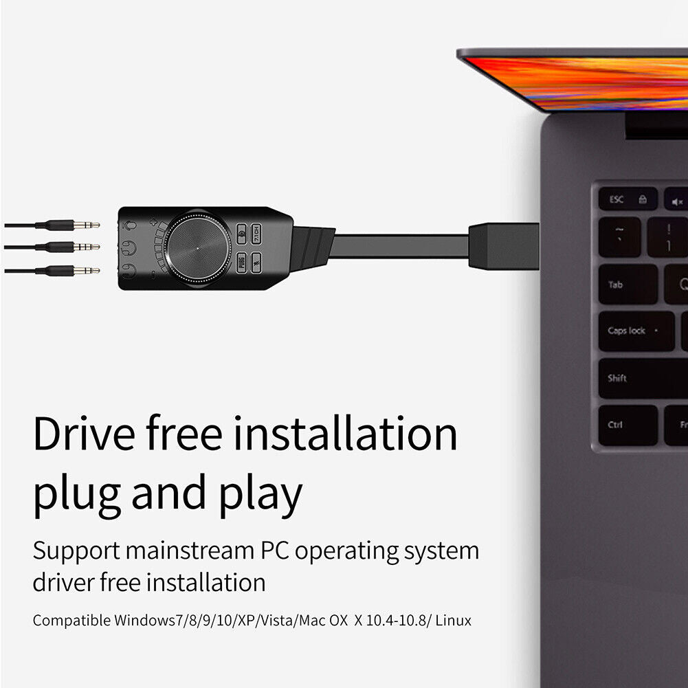 GS3 7.1 Channel Sound Card Adapter External USB Audio 3.5mm Headset for PC