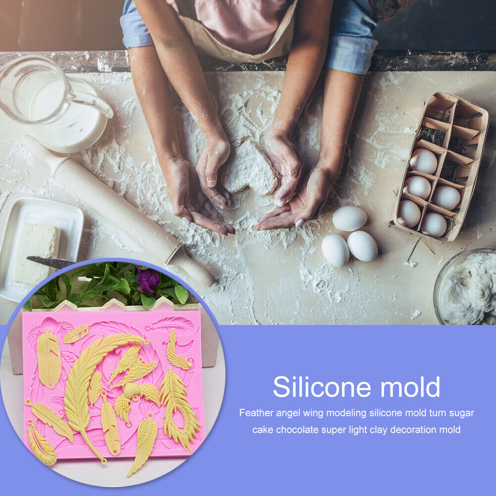 DIY Silicone Feather Wing Crystal Drop Mold Fondant Dessert Making Mould