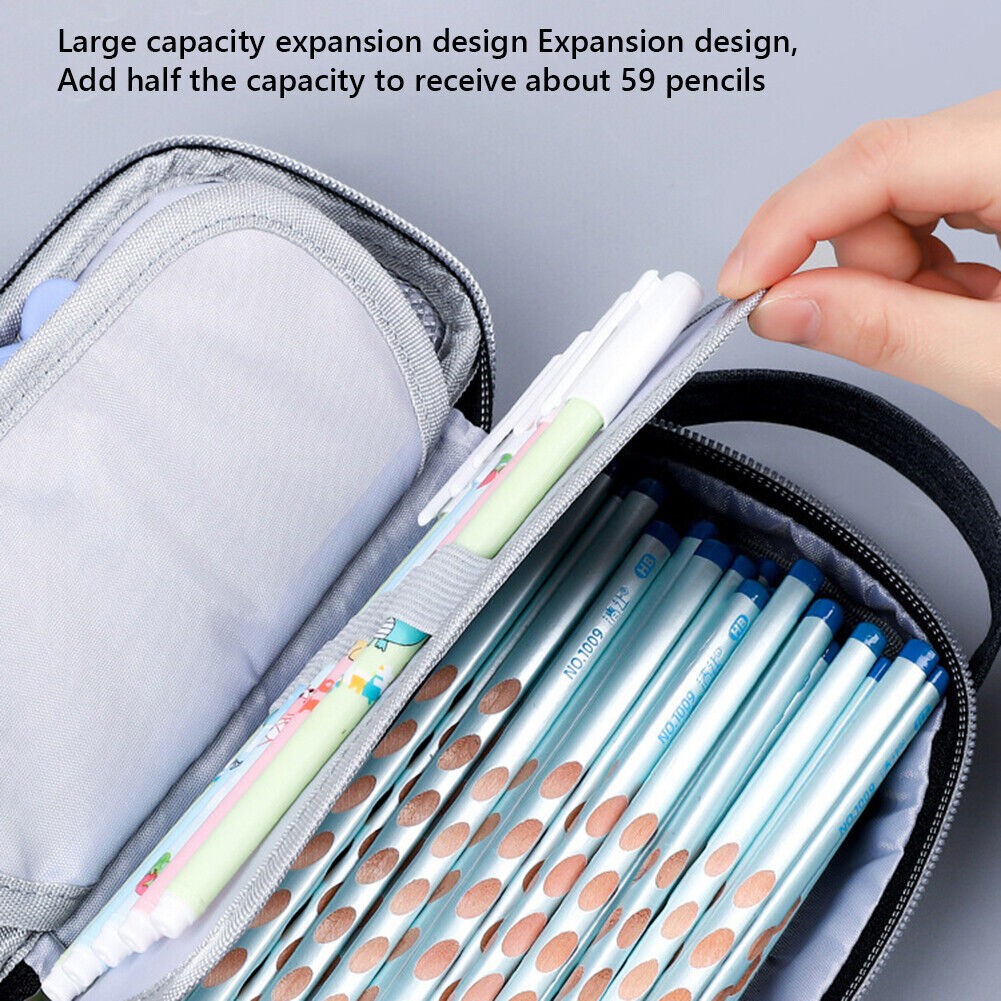 Large Capacity Pencil Case Multi-layer Canvas Pencil Pouch Bag (6881 Gray)