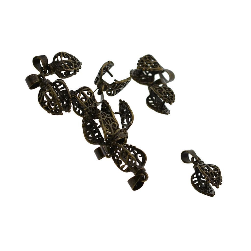 10 Sets 24mm Bronze Filigree Pendant Pinch Clip Jewelry Bails Connectors