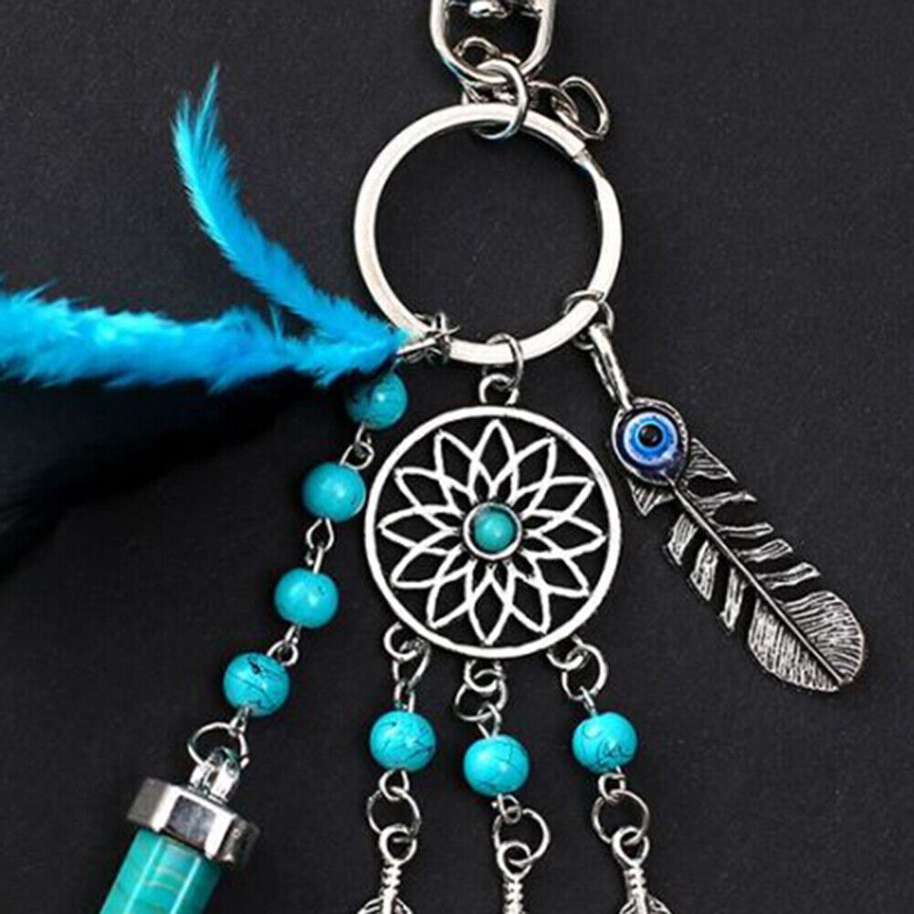 Women Natural Turquoise Dreamcatcher Keychain Boho Fashion Keychain
