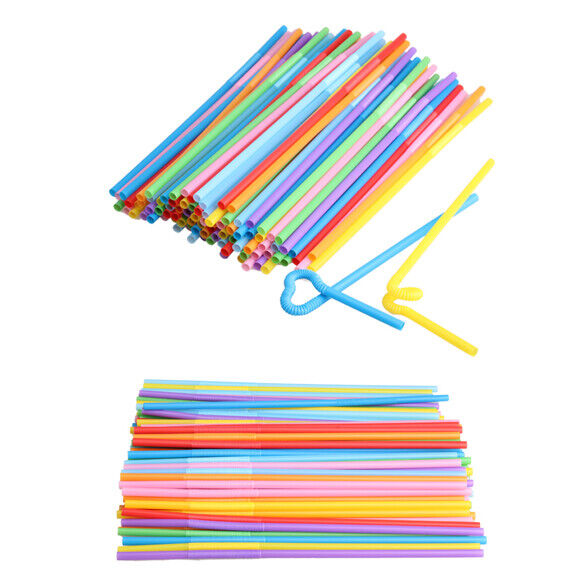 100 Pcs Flexible Plastic Bendy Mixed Colours Party Disposable Drinking Stra