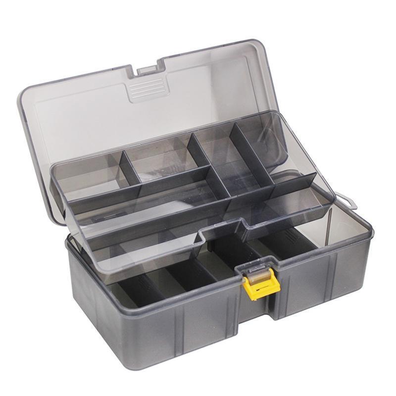 Dual Layer Tool Storage Box Translucent Gray Gifts for Fishing Enthusiasts