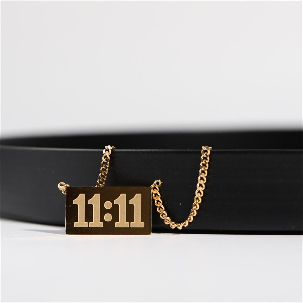 Men Meaningful Titanium Steel Clavicle Chain 11:11 Rectangle Pendant Necklace