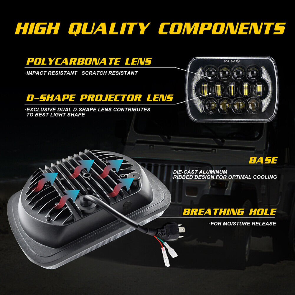 300W 5x7 7x6 inch LED Headlight Hi/Lo Beam DRL Turn Signal for Jeep Chevy