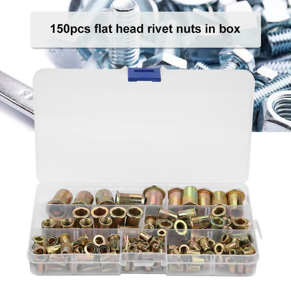150 PCs Carbon Steel Rivet Nut Kit Metric M3 M4 M5 M6 M8 M10 M12Zinc plated carb