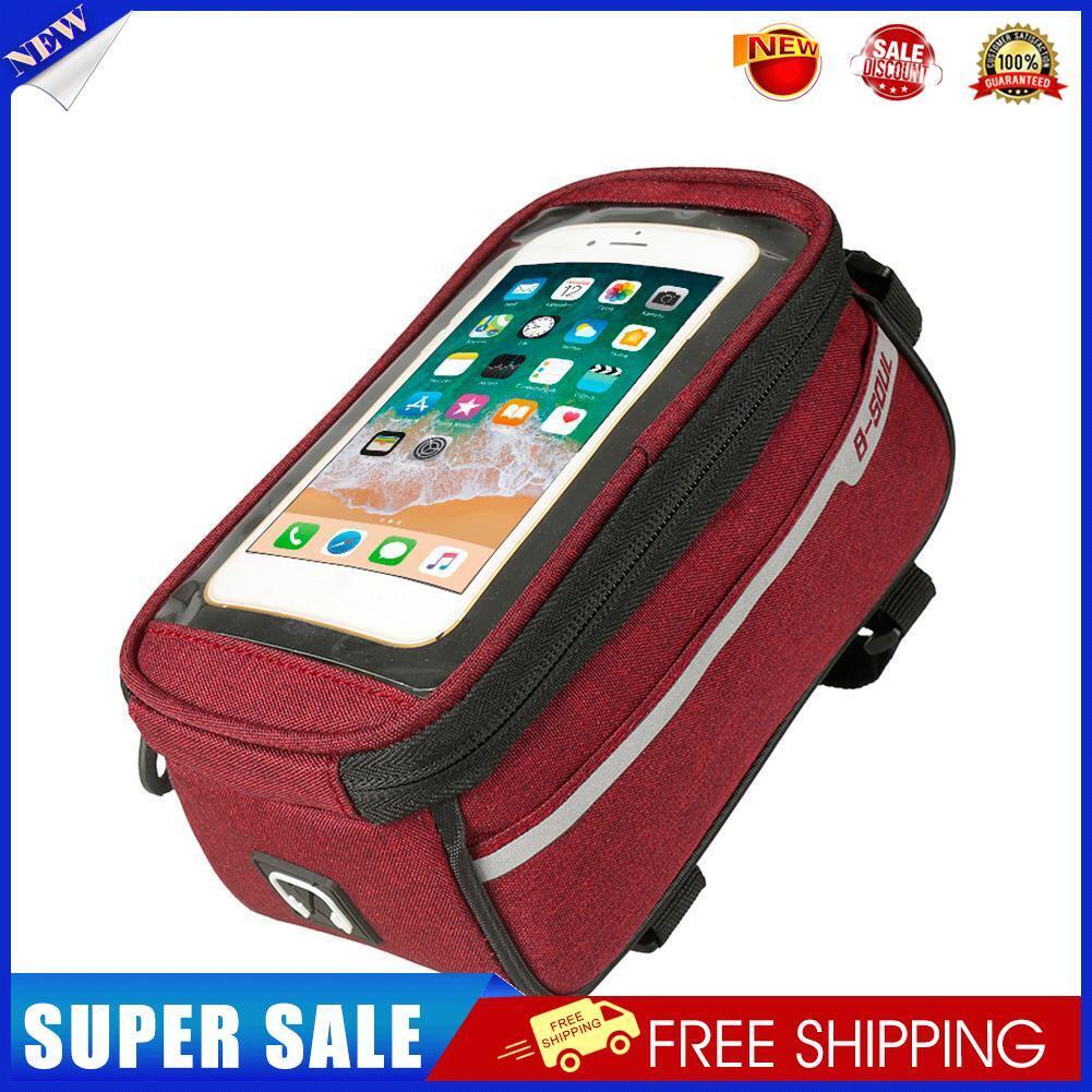 Waterproof Bicycle Front Tube Bag 6in Phone Touch Screen Saddle Bag (Red)