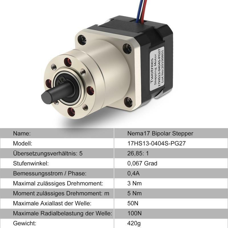 27:1 Planetary NEMA 17 Step Motor 2 Phase 0.067Degree 0.4A Stepping Motor 42mm