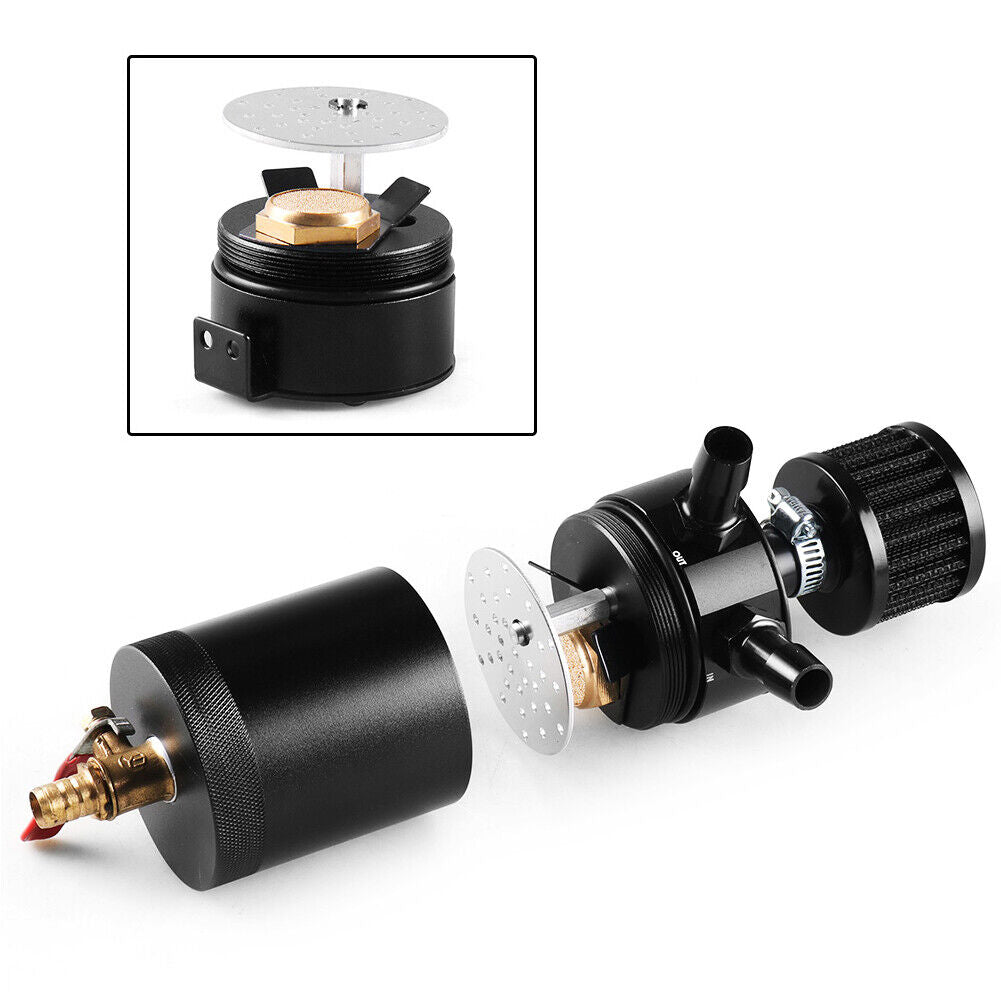 Baffled Reservoir Oil Catch Can Kit 2-Port Oil Tank with Drain Valve Filter