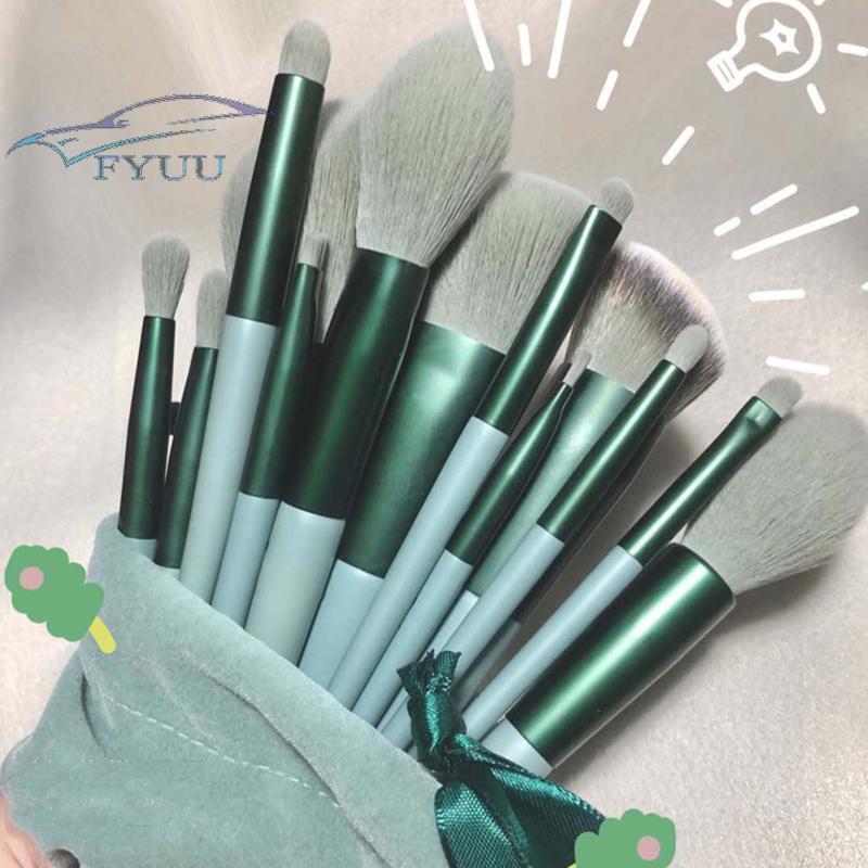 13 x Green Makeup Brushes Kit Eye/Shadow/Foundation/Blush Blending Cosmetic Tool
