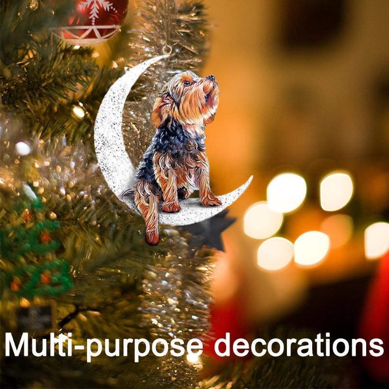 Creative Pet Dog Sit On The Moon Ornament Fit for Winter Christmas 3.15x3.94"