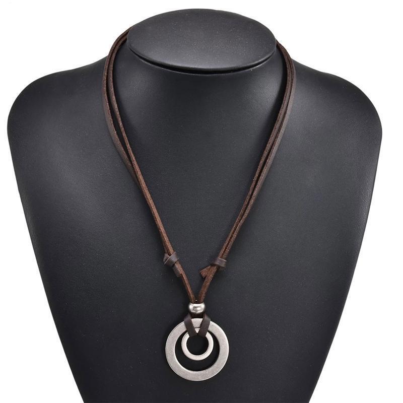 Metal Double Circles Pendant Necklace Men Women Long Necklace Jewelry Gifts