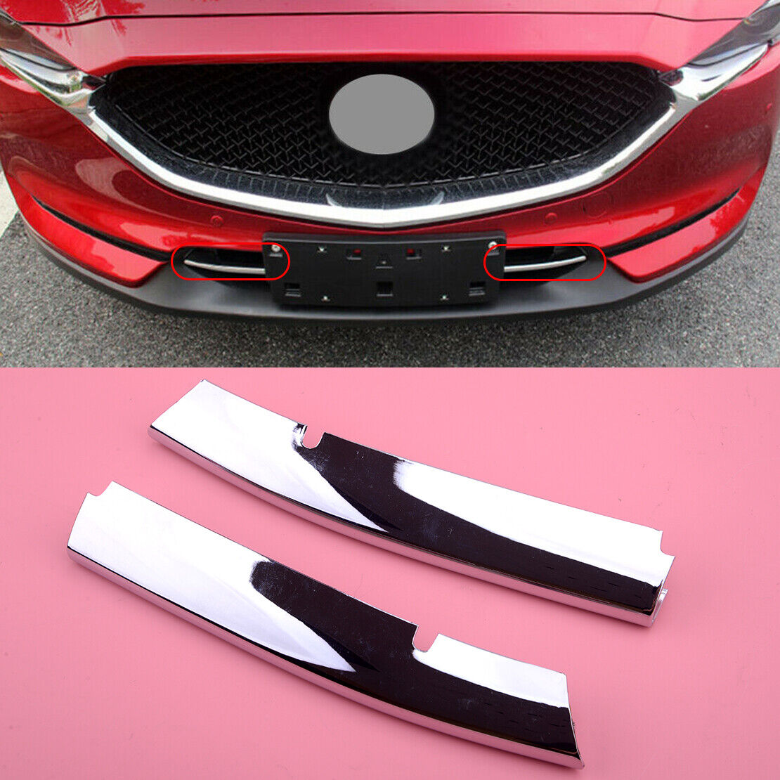 Car Chrome Front Bumper Lower Grill Down Cover Trim Fit For Mazda CX-5 2017-2020