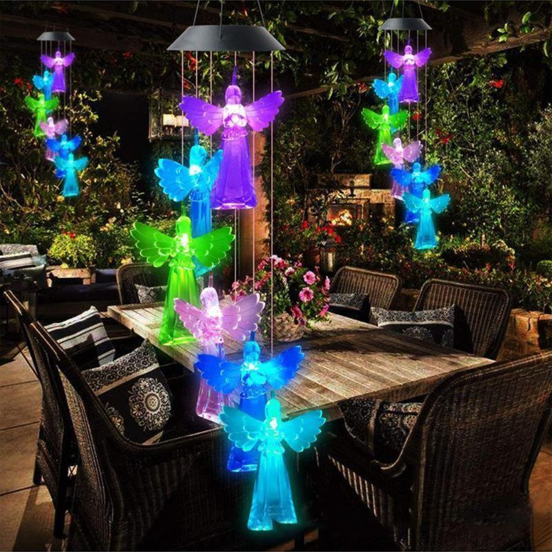 Solar Angel Wind Chime Light Elegant Wall Hanging Decor Ornament Outdoor Garden