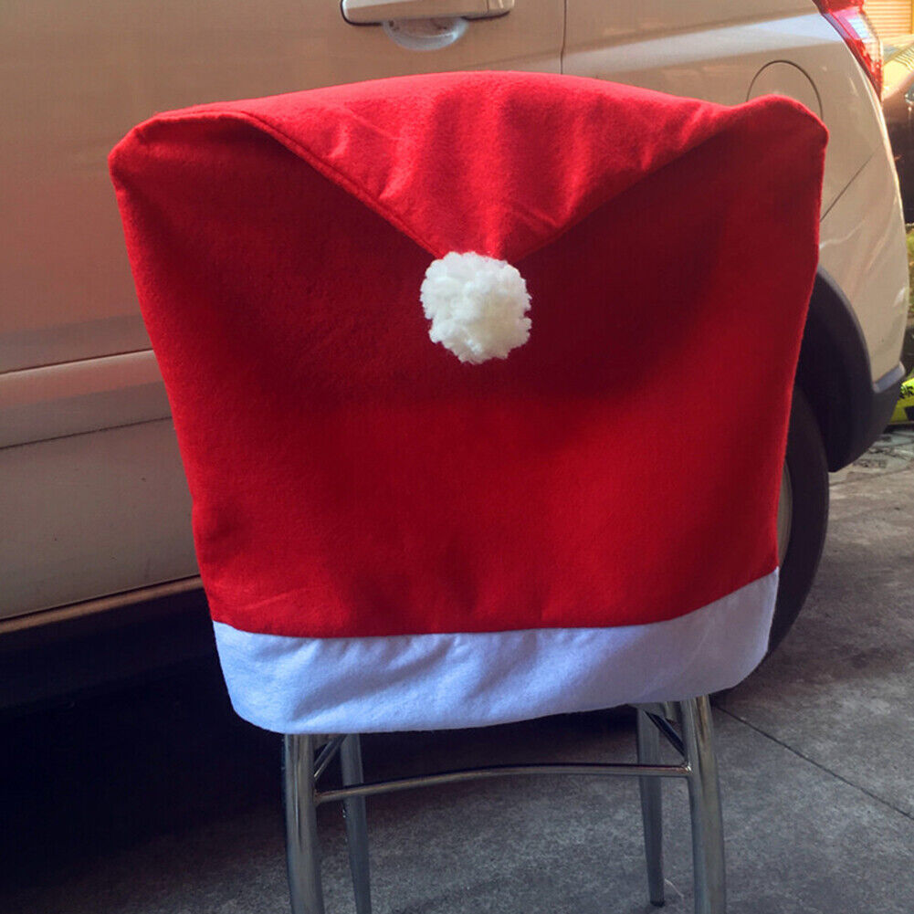 Xmas Santa Hat Chair Back Cover Home Party Dinner Table Art Decorative Case