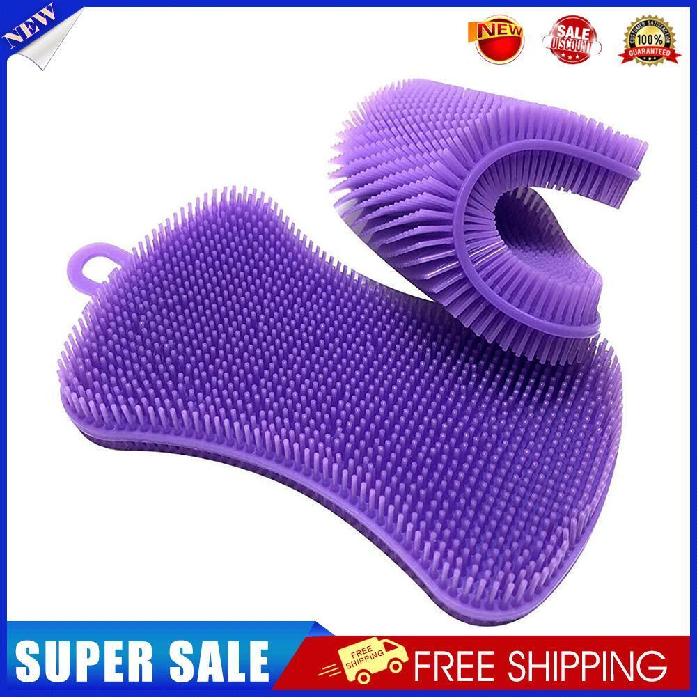 Silicone Dish Washing Brush Pot Pan Dish Sponge Cleaner Scrubber (Purple)