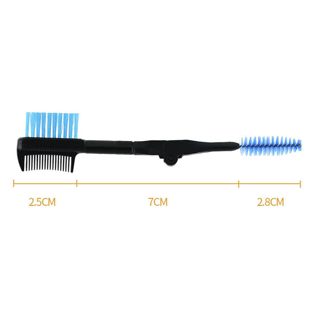 Double-ended Eyebrow Brush Eyelash Brush Comb and Round Comb Teeth (Blue)