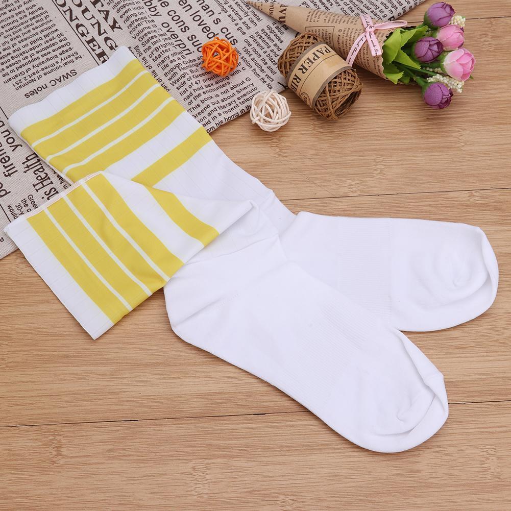 Anti-slip Sports Socks Women Men Cycling Calf Length Socks (Yellow Stripe)
