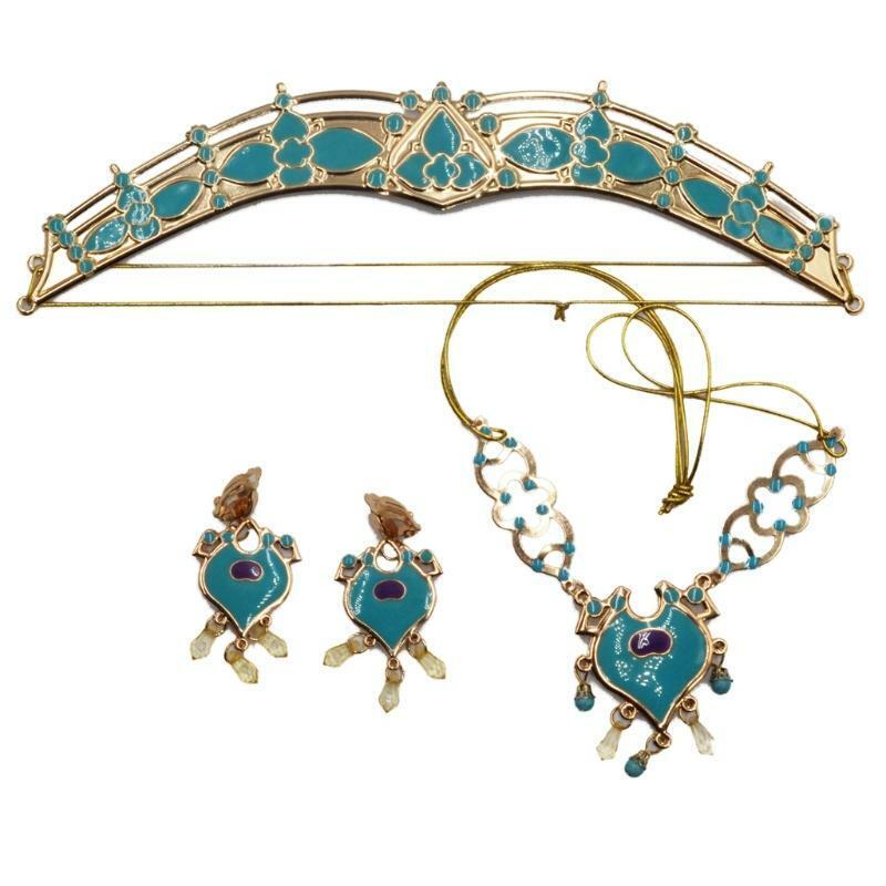 Women Jasmine Headband Earrings Pendant Jewelry Set Dress Up Princess Costume