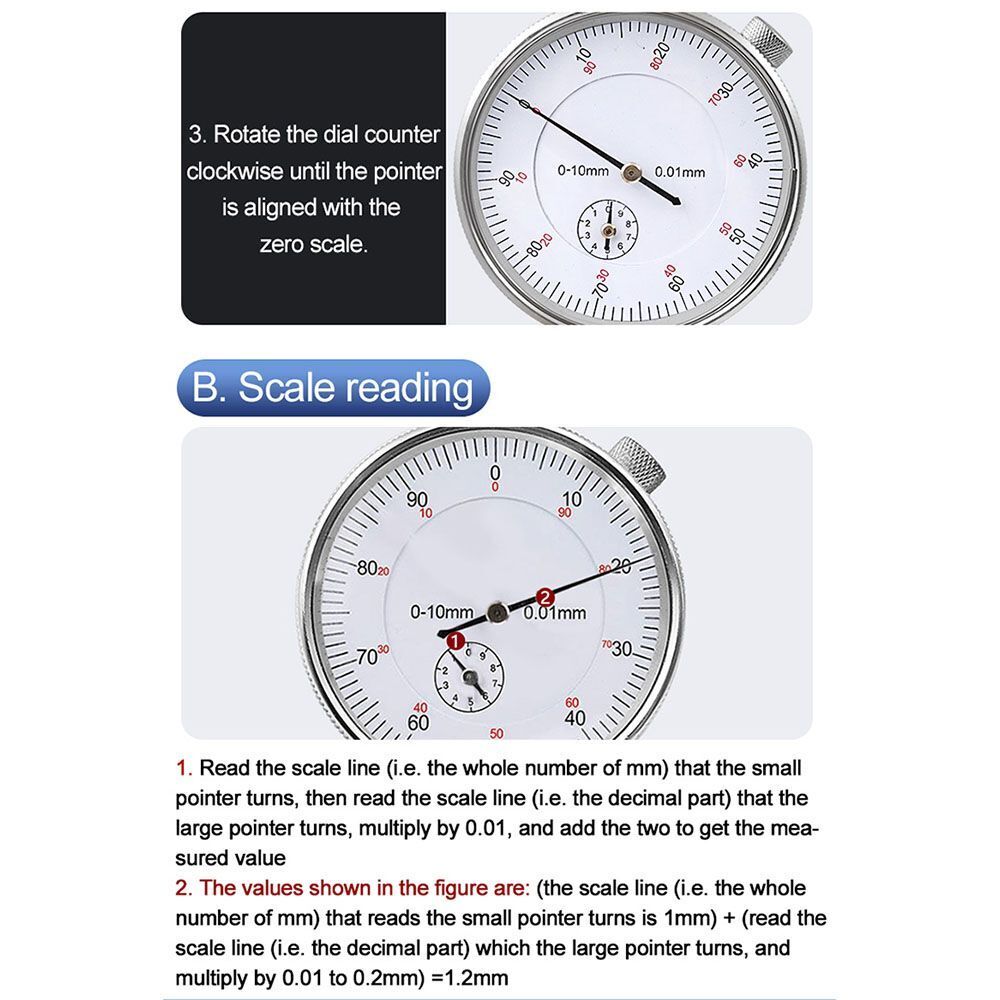 Indicator Gauge 0-10mm Meter Precise Test Gauge Dial & Test Indicators Steel