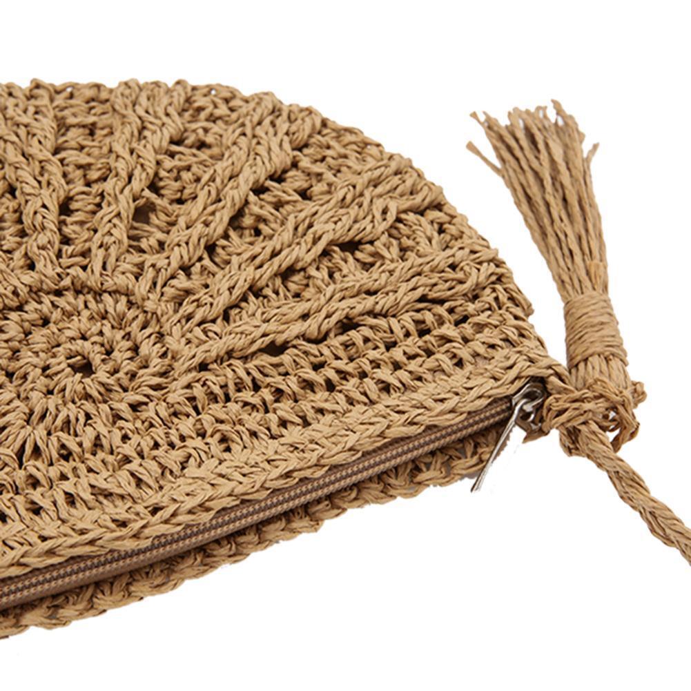 Tassels Beach Messenger Handbag Women Girl Crochet Straw Shoulder Bag/Khaki