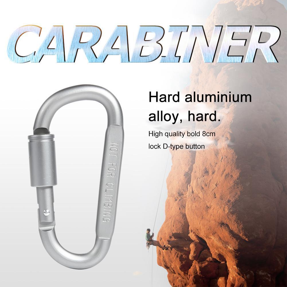 1pc Camping Climbing Carabiner 8cm D-shaped with Nut Hanging Buckle (Grey)