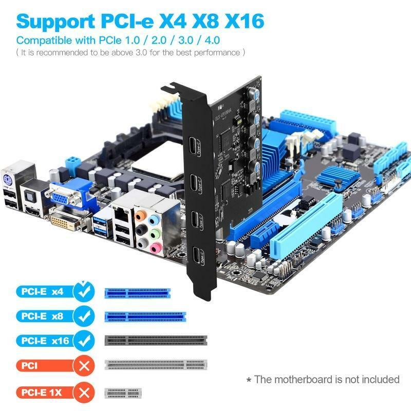 PCIE USB3.1 Expansion Card PCI Express to USB Type C Adapter Converter 4 Ports