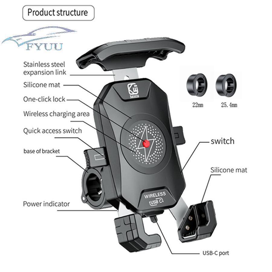 Motorcycle QC 3.0 Quick Charger Wireless Phone Charger 360° Rotation Waterproof