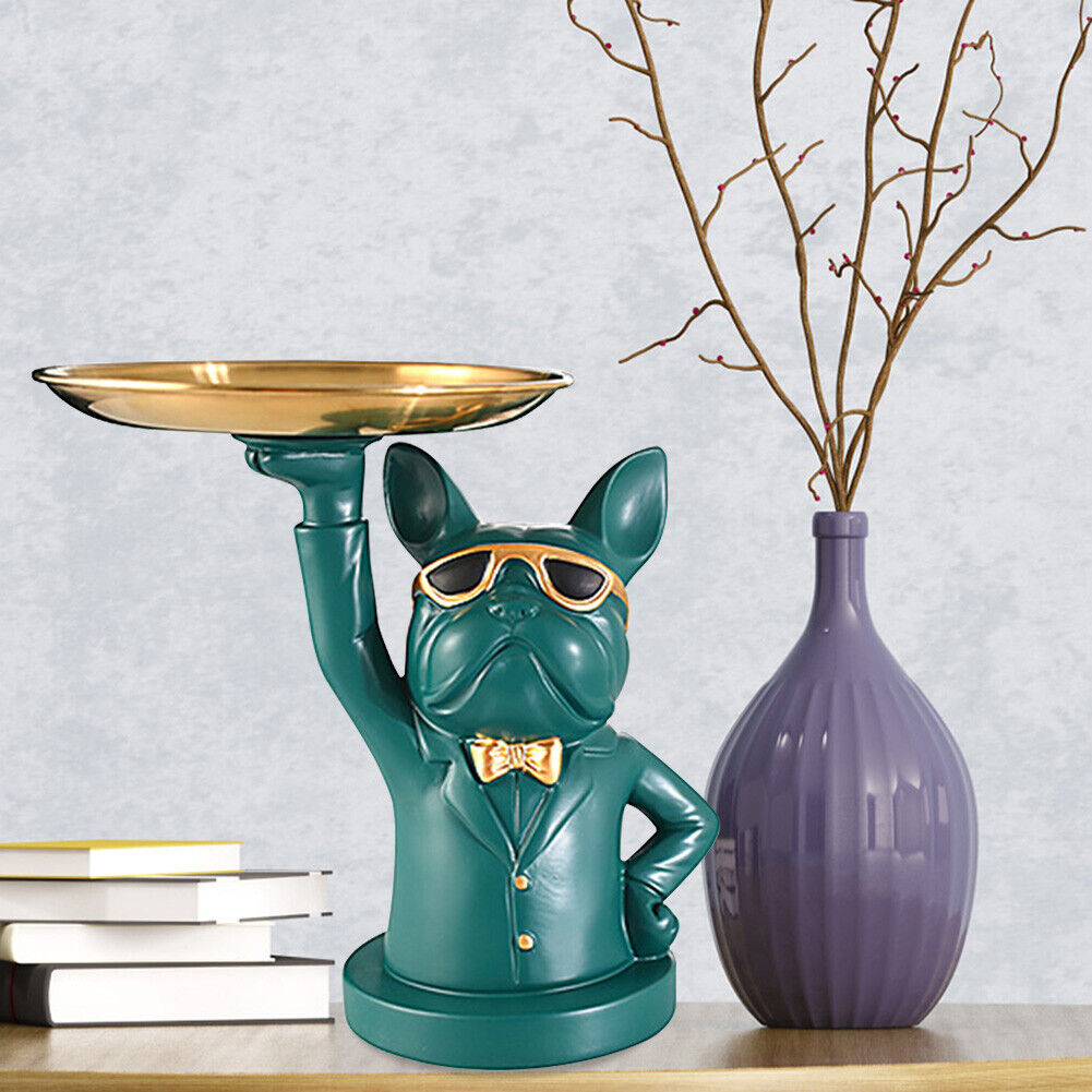 Nordic Luxury Bulldog Storage Statue Fruit Candy Tray Sculpture (Green)