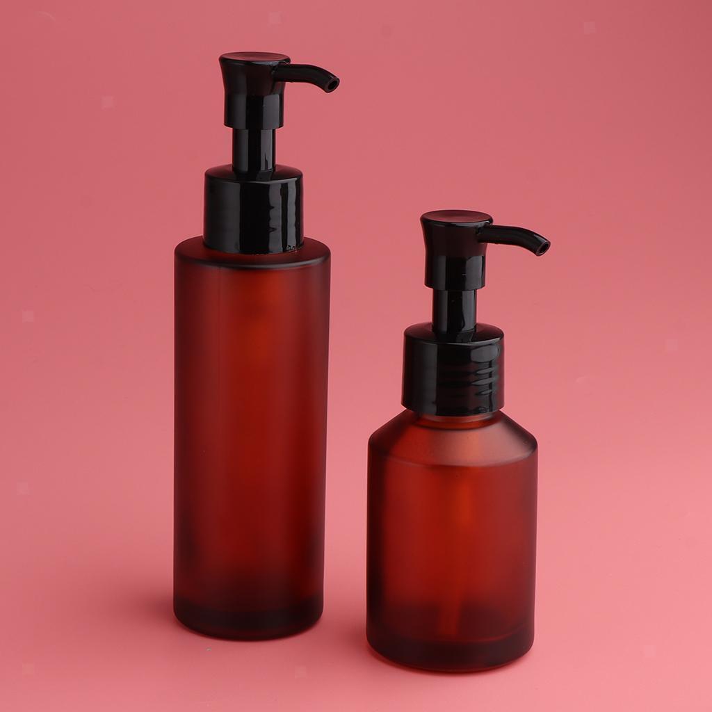4pcs Empty Glass Pump Bottle Refillable Cosmetic Lotions Bottle 100ml 60ml