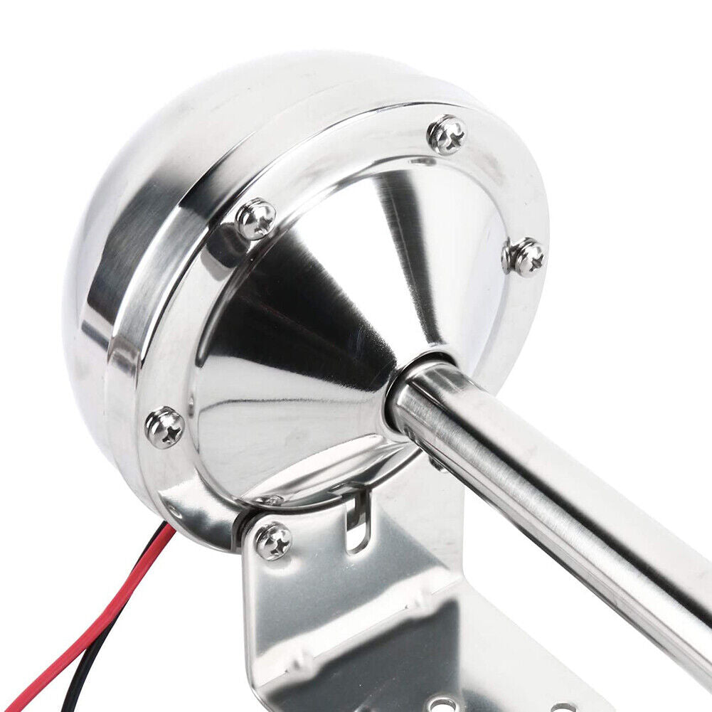 12V Polished Stainless Steel Single Trumpet Horn Low Tone for Marine Boat